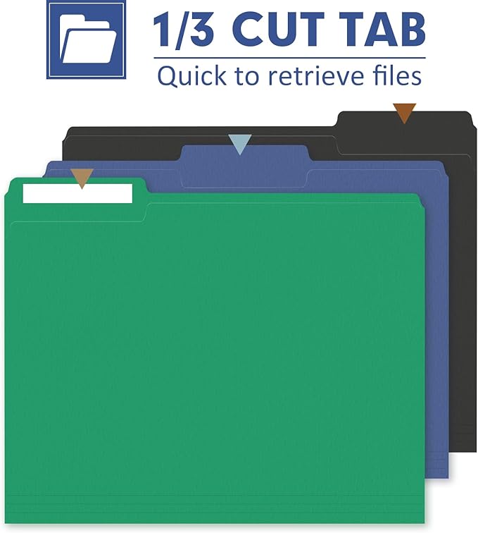 File Folder, PANDRI 120 Pack Colored File Folder, 1/3 Cut Tab, Letter Size, Assorted 6 Dark Colors Filing Folder for Office School Business