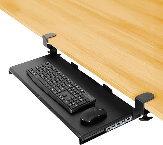 Keyboard Tray Under Desk Slide Out – Large 27" (31" Wide with Clamps) Computer Drawer Pull Out with Sturdy C-Clamp Mount, Ergonomic Keyboard Holder Under Desk Tray, Black