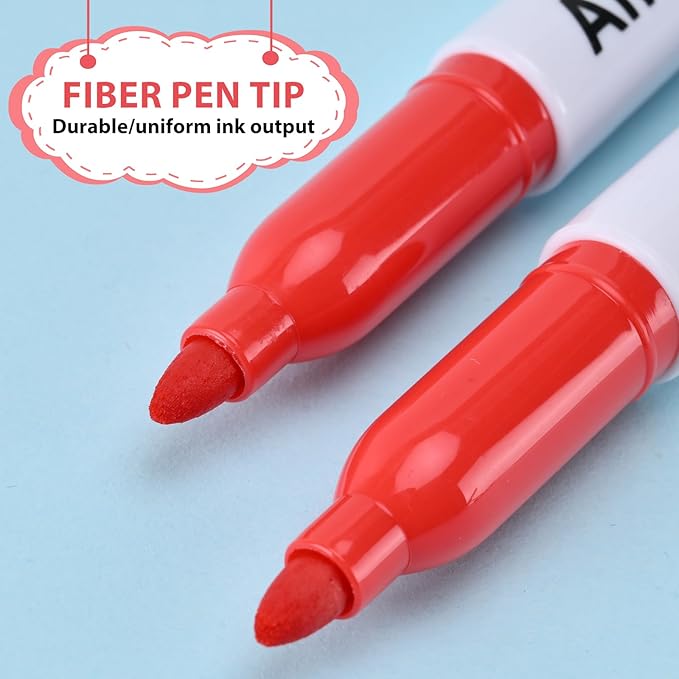 Red Permanent Markers Bulk, 75 Count, Quick Drying and Fade Resistant, Fine Point Marker works on Paper, Plastic, Metal, Wood, Perfect for Classroom, Home, Office