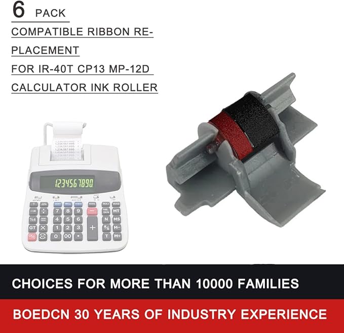 6 Pack Compatible Calculator Ribbon Replacement for Casio hr-100tm hr-170RC Ink IR-40T Calculator Ink Roller Compatible with Casio HR-100TM Canon P23-dhv CP13 Sharp EL-1801V, Individually Sealed, B/R