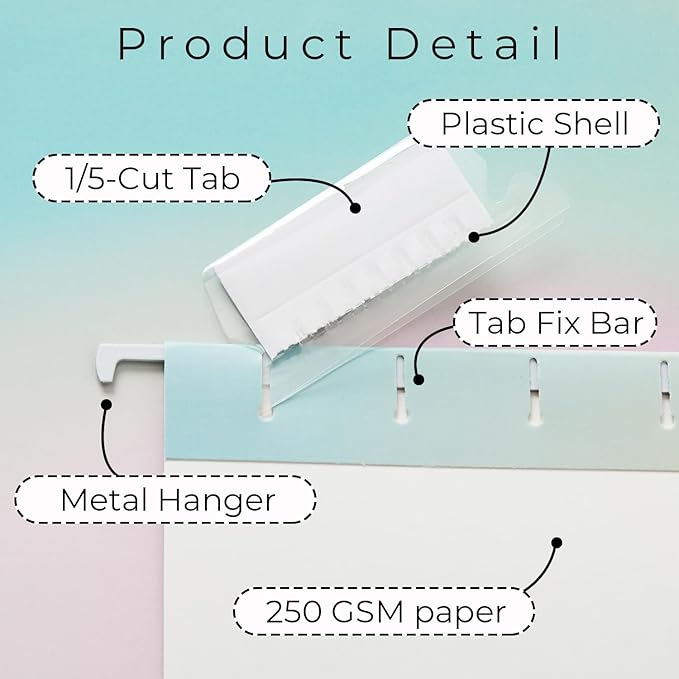 Y YOMA 6 Pack Decorative Hanging File Folders Letter Size Cute Hanging Folder Pretty File Folder Organizer for Filing Cabinet Office Home with 1/5-Cut Adjustable Tabs, Gradient Glow