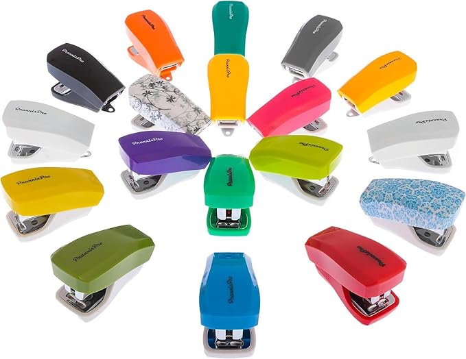 Aria Premium Back to School Mini Stapler Set of 4 - with Built-in Staple Removers, 2000 Standard Staples Included - for Office, School,Travel, Blue, Pink, Purple, Green,