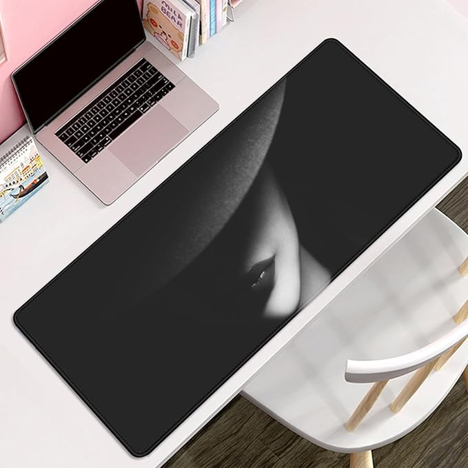 Cool Girl Mouse Pad Black and White Desk Mats on Top of Desks Large Gaming Mouse Pad Big Mousepad with Stitched Edge Non-Slip Rubber Base for Office School Home (27.5X11.8 in)