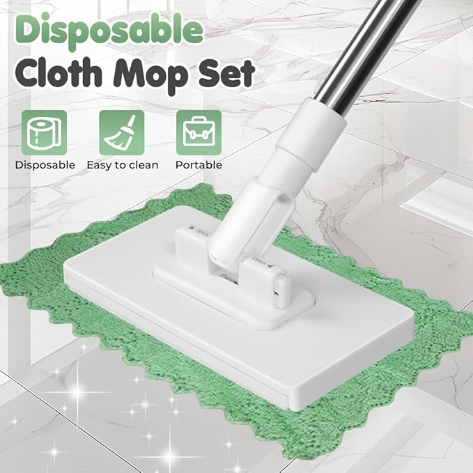 Snap Grip Mini Mop, 2026 New Disposable Dust Mop with 4 Reusable Cloths, Multi Surface Cleaning Flat Dust Mop for Dry Wet Disposable Pads for Kitchen Wall Bathroom Toilet Corners