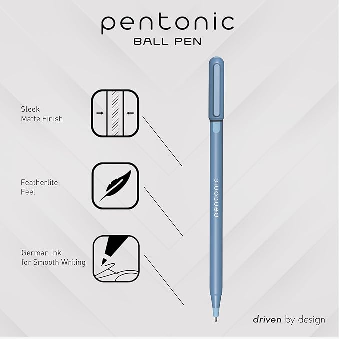 Pentonic Ballpoint Pens, 10 Count, Frosted Pale Blue Barrel with Blue Ink, 0.7 mm Fine Point, Smooth Writing For Journaling & Note Taking (PEN13085)
