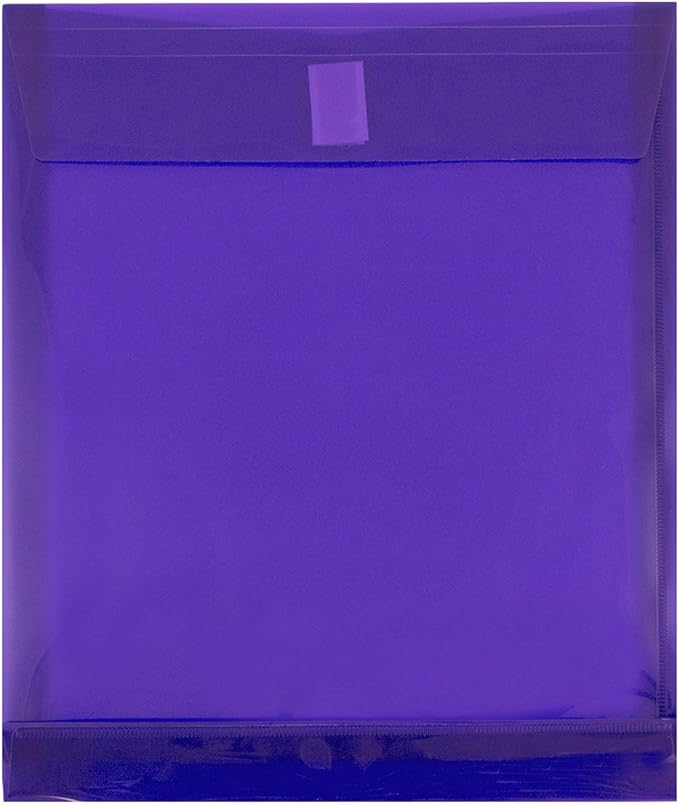 JAM PAPER Plastic Expansion Envelopes with Hook & Loop Closure - Letter Open End - 9 3/4 x 11 3/4 with 1 Inch Expansion - Purple - 12/Pack