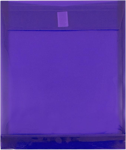 JAM PAPER Plastic Expansion Envelopes with Hook & Loop Closure - Letter Open End - 9 3/4 x 11 3/4 with 1 Inch Expansion - Purple - 12/Pack