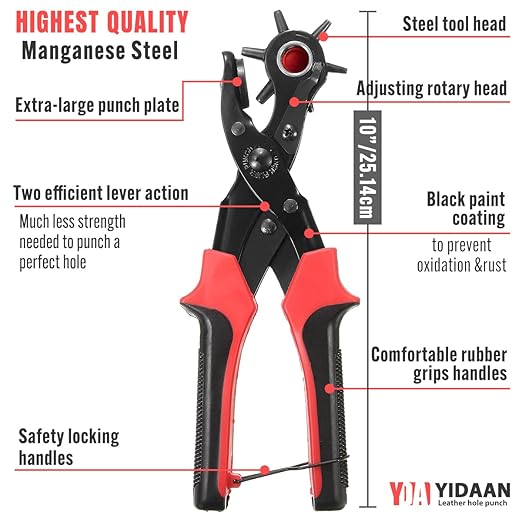 Leather Hole Punch Tool Set, Belt Hole Puncher Kit, Professional Puncher for Belt, Saddle, Dog Collars, Watch Strap, Shoe, Fabric, Paper, Craft Projects, Easily Punches Perfect Round Holes