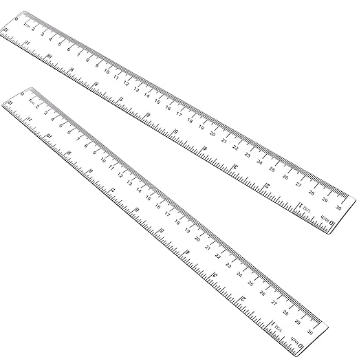 Plastic Ruler, 12 Inch Clear Plastic Ruler, Centimeter, Millimeter and Inches, Pack of 2