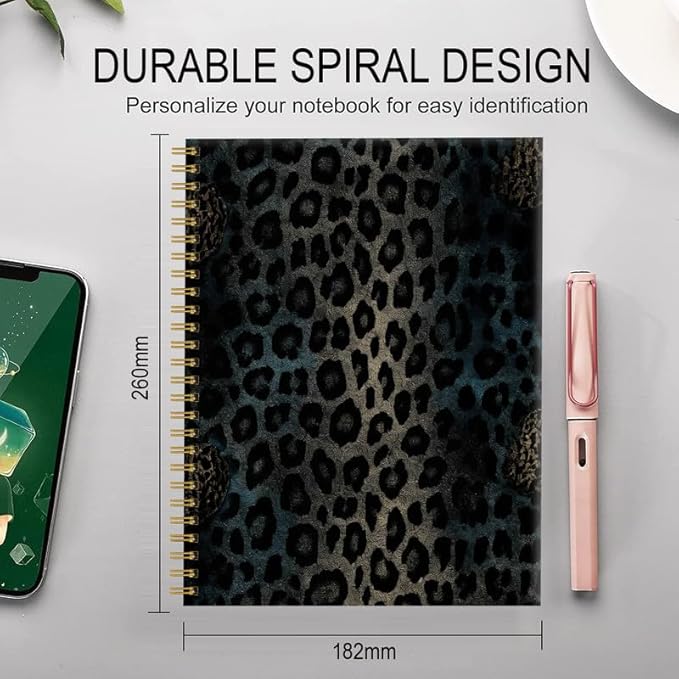 Spiral Journal Notebook for Women,A5 College Ruled Notebooks 6"x 8.4", 120 Pages (60 Sheets) Lined Journal with Premium Thick Paper,Perfect for School Office Home(Wild Animals Black Leopard)