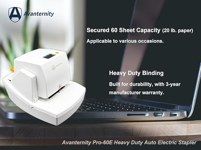 Avanternity's Pro-60E Heavy Duty Auto Electric Stapler (Value Kit) - Secured 60 Sheet Capacity, Includes 20,000 Staples
