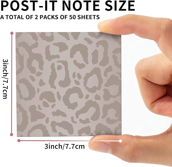 2 Pack Sticky Notes 3x3 Inches, Bright Cute Strong Sticking Power, Easy to Post for Home, Office, 80sheets/Pads, Black Leopard Print
