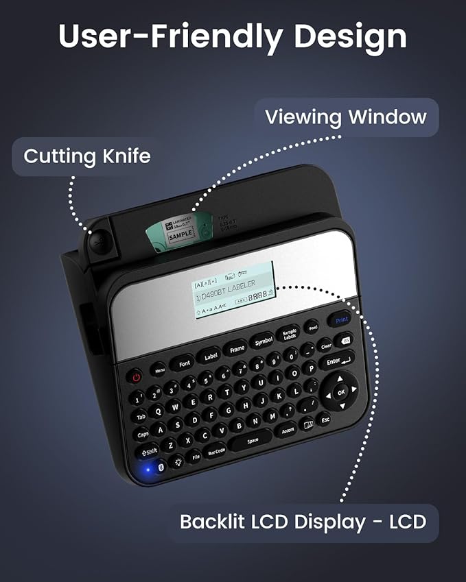 18mm Label Maker Machine with-Tape, Bluetooth Rechargeable Labeler with Keyboard, Backlit Screen, Connect PC & Phone, Create Via BZ Label Up to~18mm 3/4 inch, Idea for Home Office, D480BT