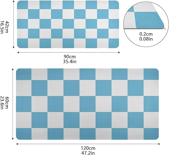 Mouse Pad Desk Mat Leather Desk Pad Large Gaming Desk Cover Protector Mat for Keyboard Computer Laptop Office Waterproof 47.2 x 23.6 Inch Checkered Blue and White