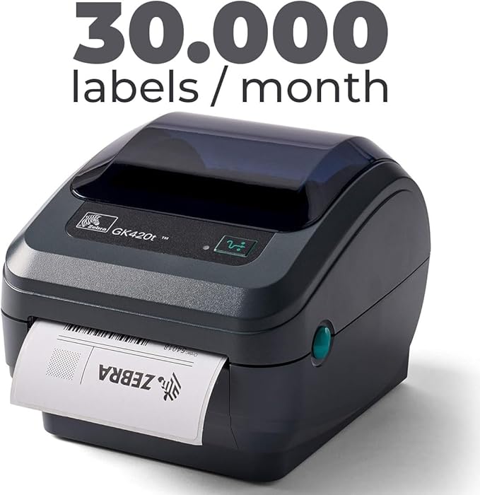 Zebra GK420T Direct Thermal Label Printer Bundle - Includes 1x Refurbished Zebra Label Printer GK 420T, 1x USB-B Cable and Cleaning Cloth - Monochrome Desktop Printer, Ethernet Connectivity (Renewed)