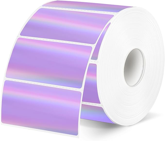 Direct Thermal Label 2x1 Inch- Barcode Labels- Holographic Thermal Sticker Labels for Address, Shipping, Compatible with Rollo Label Printer & MUNBYN& Zebra (300 Sheets/Purple)
