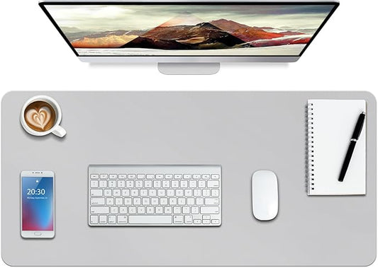 Boutilon Leather Desk Pad Protector,Non-Slip Mouse Pad,Laptop Desk Pad,Office Mouse Mat,Waterproof Leather Desk Blotter,Desk Writing Pad for Office and Home (L-Grey,35"x 17")