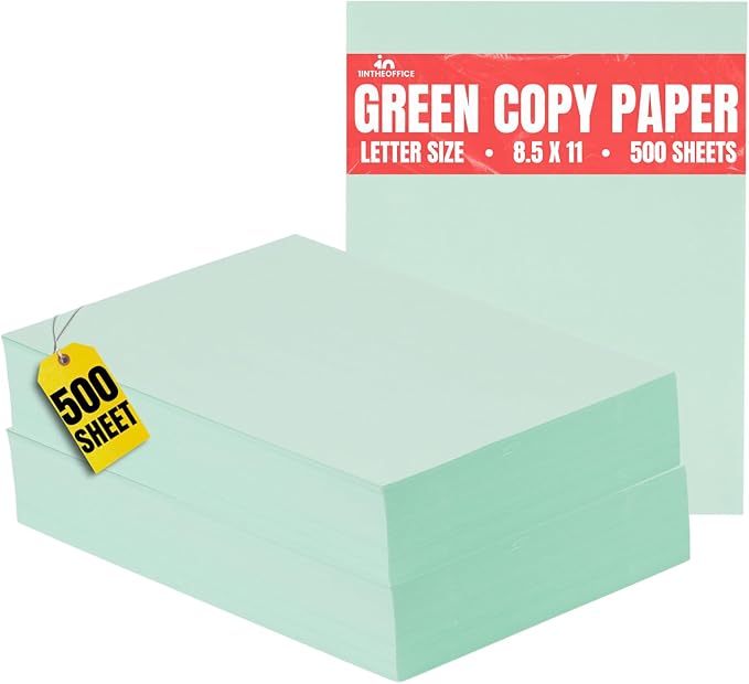 1InTheOffice Colored Copy Paper, Green Copy Paper, Printing Paper 8.5 x 11, Letter Size, Green, 20lb Density, (500 Sheets)