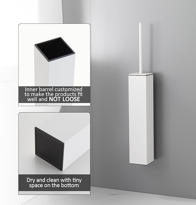 BGL Toilet Brush and Holder Set White Wall Mounted for Bathroom Square Design