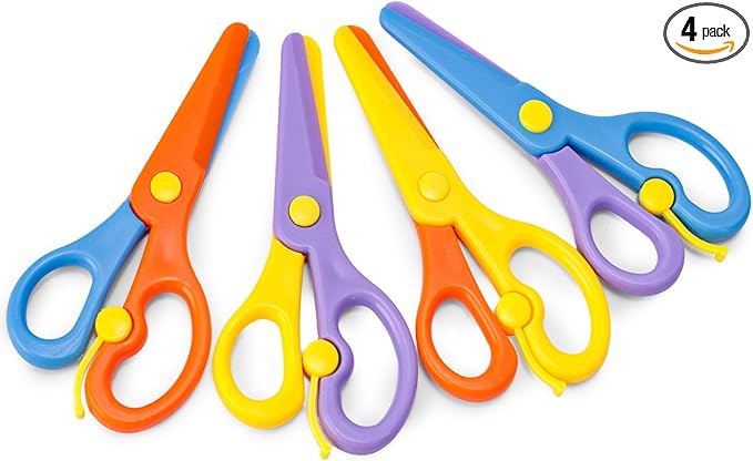 LovesTown Kids Safety Scissors for School, 4PCS Adaptive Blunt Tip Training Scissor for Kids Children, Anti-Pinch Design, Child Hand-Eye Coordination Development, Playdough Tool Paper Cutting Activity