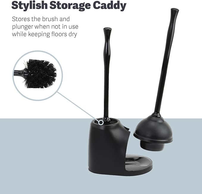 Casabella Bowl Brush & Plunger Combo - Heavy-Duty Toilet Plunger and Cleaning Brush, Ergonomic Handles, Durable BowlBrush, Tackles Tough Clogs, Discreet Storage (Pack of 6)