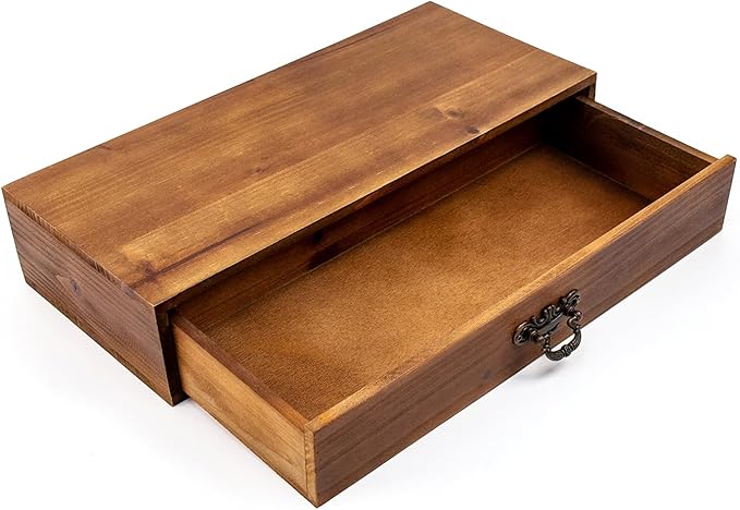 Office Desk Organizer with Drawers Light Brown Vintage Wood Desktop Storage Box Workspace School Supplies Farmhouse Kitchen Countertop Organizer Makeup Storage Box for Home Toiletries Supplies Vanity