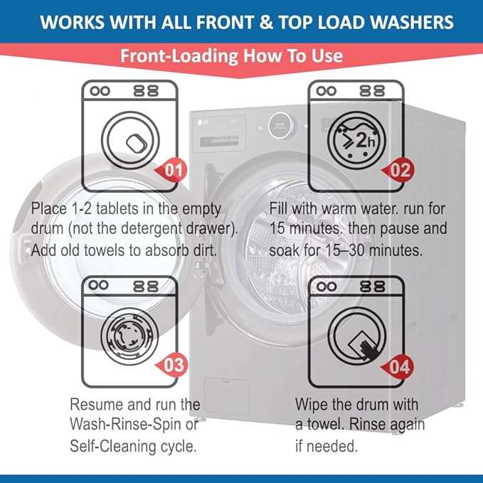ALPELA Washing Machine Cleaner Descaler | Deep Cleaning Tablets For HE Front & Top Load Washer, Septic Safe Eco-Friendly Deodorizer, Clean Inside Drum and Laundry Tub Seal (Ocean Breeze - 12 Count)