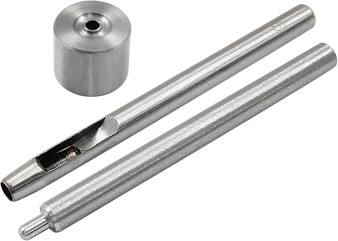 Litoexpe Eyelet Hole Punch Die Tool, 5mm Grommet Setter Hollow Punch (Includes Base & Ram) for Leather Craft Clothing Handbag Fabric Curtain DIY