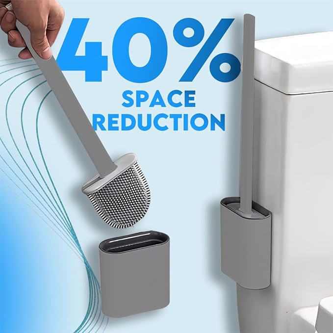 Toilet Brush Silicone and Holder Set – Pack of 4 Wall Mounted Toilet Brush Black – Long Non-Slip Handle, Flexible Bristles for Easy Cleaning – Modern Toilet Scrubber Brush