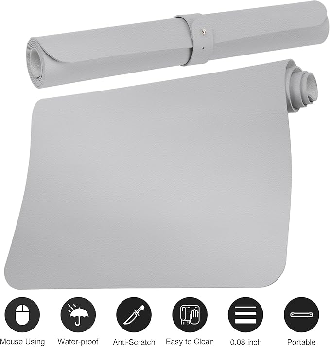 Boutilon Leather Desk Pad Protector,Non-Slip Mouse Pad,Laptop Desk Pad,Office Mouse Mat,Waterproof Leather Desk Blotter,Desk Writing Pad for Office and Home (L-Grey,35"x 17")