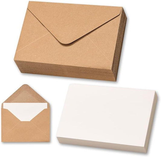 50 Sets Kraft Mini Envelopes with Blank Gift Cards, Business & Note Cards - Wedding Invitation, Graduation, Holiday Pocket Envelopes 4x2.75" Bulk for Party Favors & Scrapbooking