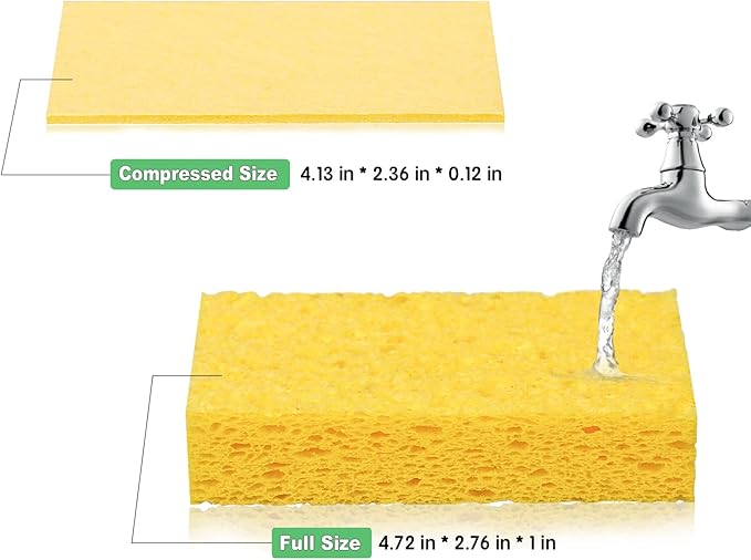 Temede 12-Count Cellulose Sponges, Non-Scratch Kitchen Sponges for Dish,Colorful Compressed Dish Scrubber Sponge for Household,Cookware,Bathroom