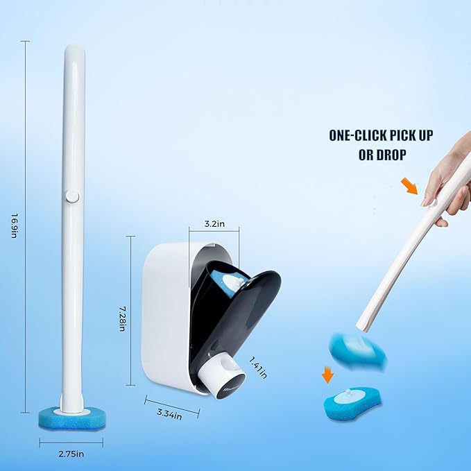 Hisucbetter Disposable Toilet Brush and Holder with 32 Toilet Bowl Wand Refills Loaded Scrubbing Solution for Toilet Cleaning, Bathroom Cleaning Supplies Set, Black(1-Pack)