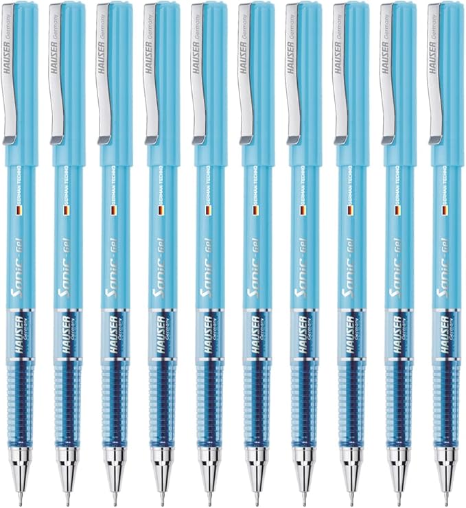 Sonic Gel Pen Box | Attractive Foiled Body | Stylish Metal Clip | Refillable & Waterproof Gel Ink | German Technology For Smooth & Effortless Writing | Blue Ink, Set Of 10