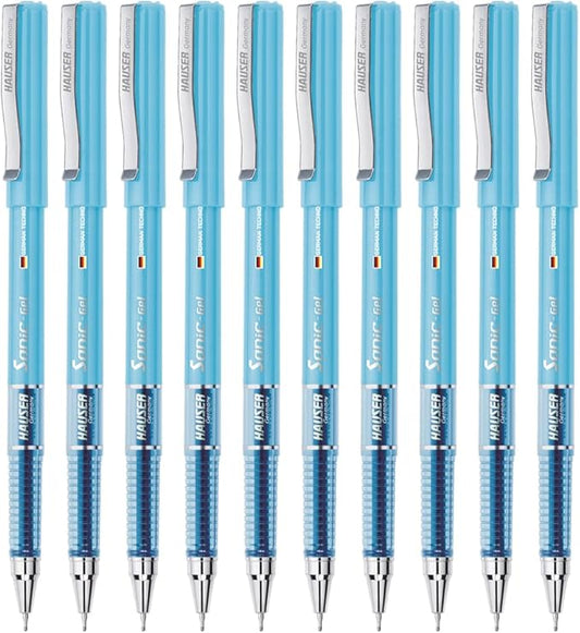 Sonic Gel Pen Box | Attractive Foiled Body | Stylish Metal Clip | Refillable & Waterproof Gel Ink | German Technology For Smooth & Effortless Writing | Blue Ink, Set Of 10