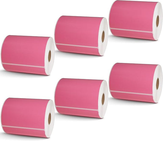 BETCKEY - 4" x 6.5" Large Shipping Labels & Multipurpose Compatible with Zebra & Rollo Label Printer,Premium Adhesive & Perforated[Pink, 6 Rolls, 1500 Labels]
