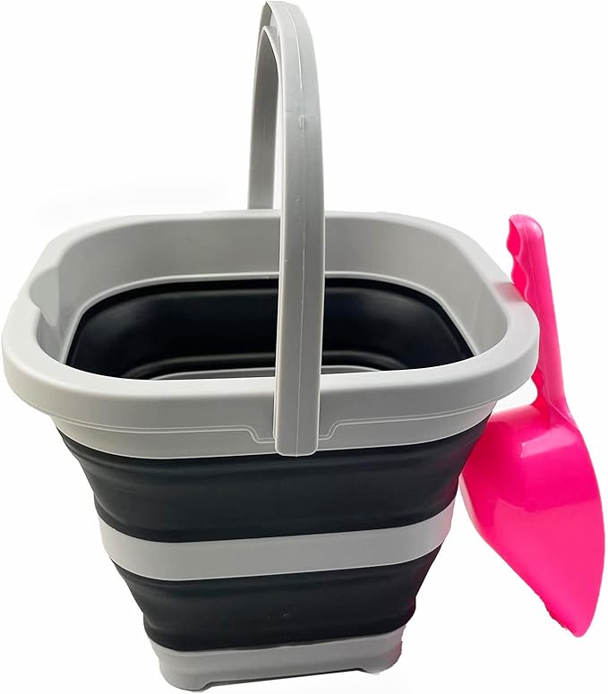 SAMMART Collapsible Rectangular Cleaning Bucket 5L (1.3 Gallon)- Foldable Camping Beach Sand Water Pot Pail- Portable Space Saving Tub for Household, Outdoor Car Washing(Grey/Charcoal Black)