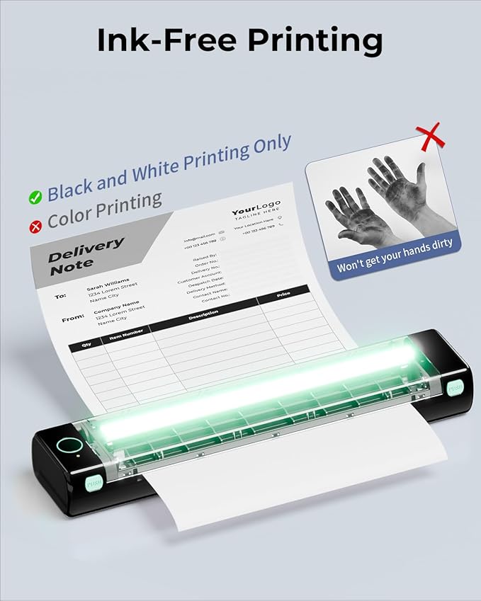 Phomemo Portable Printers Wireless for Travel, M08F Thermal Bluetooth Printer Support for 8.5"x11" US Letter, Small Inkless Printer Compatible with iOS, Android, Laptop for Car, Office, Home