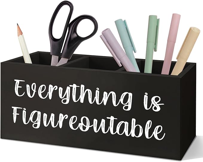 SNNDER Everything is Figureoutable Pen Holder, Inspirationsl Desk Decor, Positive Gifts for Women Men, Motivational Acrylic Pen Pencil Holder Organizer for Home Office Desk Accessories