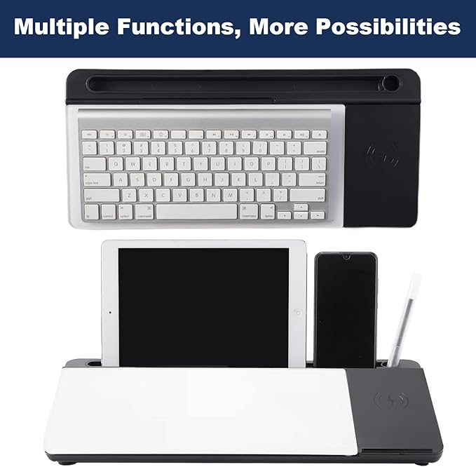 Small Glass Desktop Whiteboard Dry-Erase-Board - Computer Keyboard Stand with Wireless Charger White Board Surface Pad with Drawer, Desk Organizers with Accessories for Office, Home, School Supplies