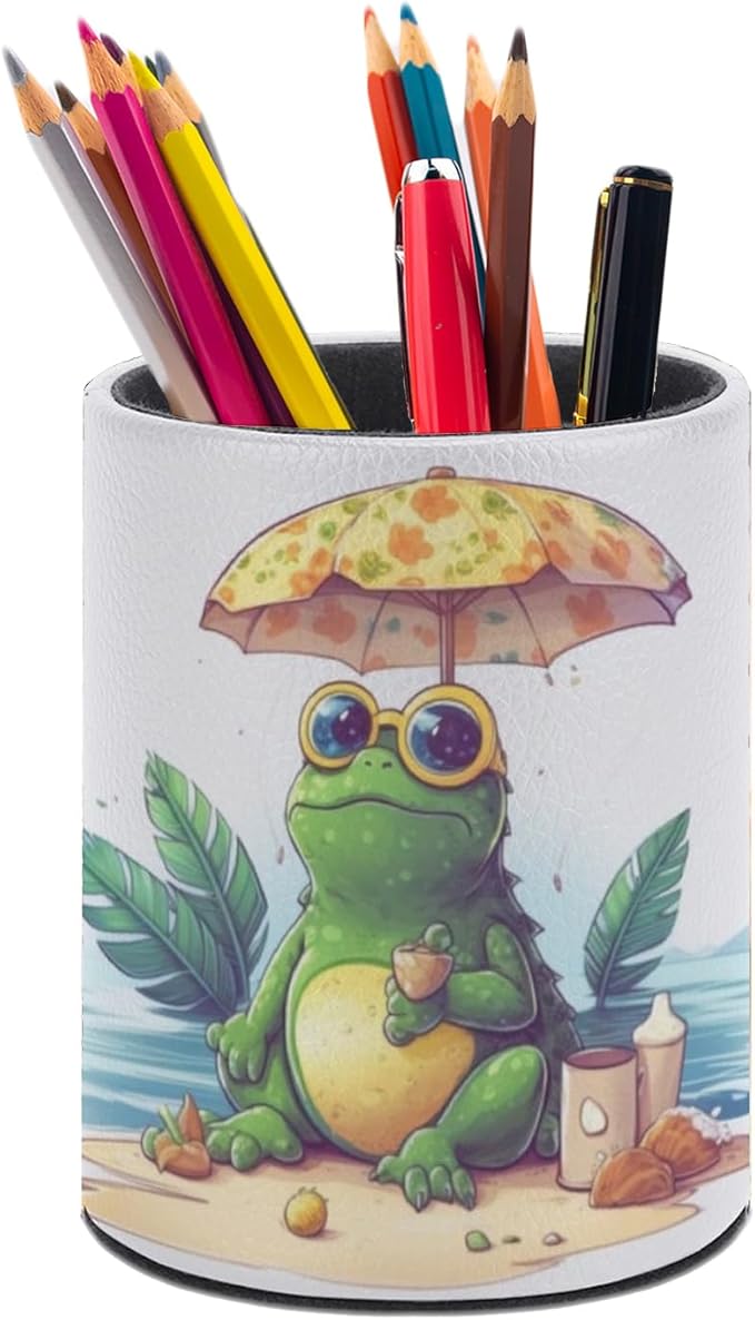Frog Pen Holder Pencil Organizer Cute Pencil Cup Desk Decor Makeup Brush Holder PU Multifunctional Office Suppliesfor Home Classroom School