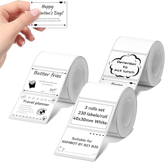 NIIMBOT Labels 3 Rolls Set for B1/B21/B31 Sticker Printer, 40x30mm (1.57'' x 1.18'') 230 Labels/Roll, Refill Labeling Tape for Home School Office Small Business (White)