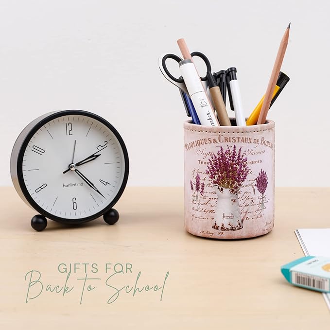 Pen Holder for Desk Cute, PU Leather Pen Stand for Cosmetics Office Supplies, Gifts for Back to College, Retro Purple Lavender PH85