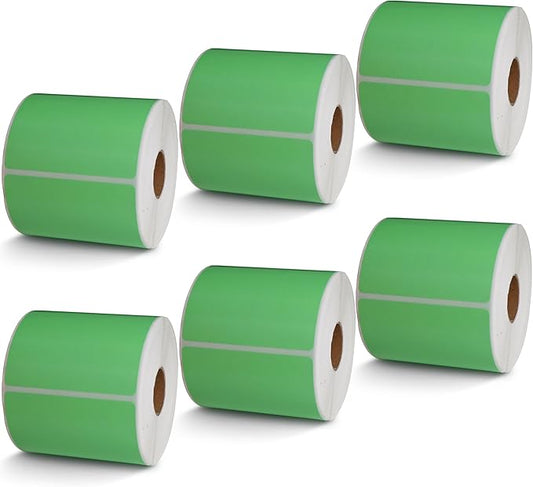 BETCKEY - 3" x 3" Multipurpose & Large Square Labels Compatible with Zebra & Rollo Label Printer,Premium Adhesive & Perforated[Green, 6 Rolls, 3000 Labels]