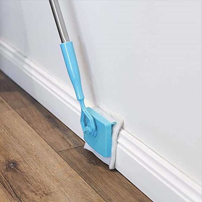 Baseboard Cleaner Tool with Handle [in Stock US], 5 Reusable Cleaning Pads by KnUVSA, Retractable Handle, Used for Bathroom Microfiber Cleaning, Molding Cleaner Tool, 6 Piece Set