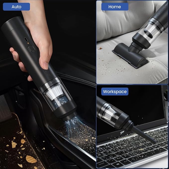 Dexmary 4-in-1 Cordless Handheld Vacuum, 19000Pa High Suction with Blowing & Inflating, Multi-Functional Car Vacuum Portable for for Pet Hair, Quick Type-C Charging Black