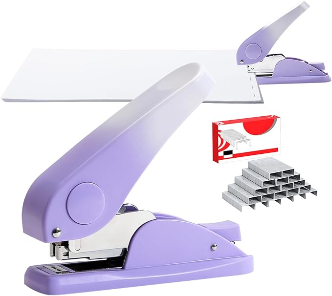 Effort-Saving Lever Teacher Stapler with 1000 Staples, 24/6 and 26/6 Stapler for desks, Offices, and classrooms (Purple)