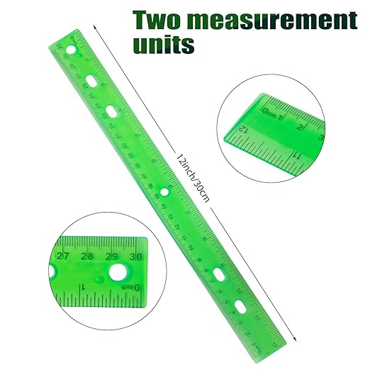 28 Pack Plastic Ruler 12 Inch Transparent Rulers - Metric Bulk for Kids School Office Classroom, Green