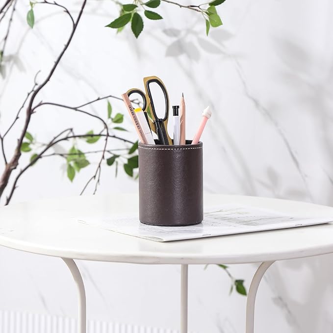 Pen Holder for Desk, PU Leather Pencil Holders for Cosmetics Office Supplies, Desk Organizer Black PH107