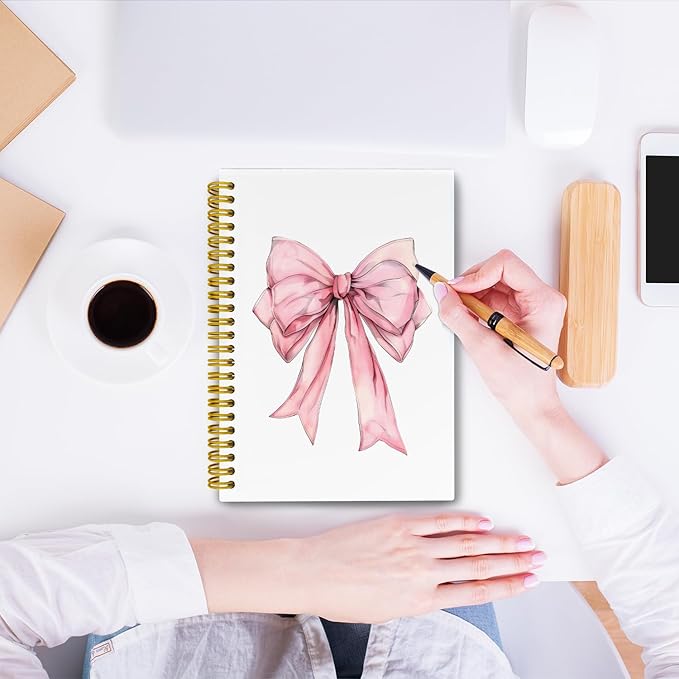 LiTiu Cute Pink Bow Preppy Notebook Journal, Cute Spiral Journaling Notebooks for School Teen Girls, Coquette Preppy Spiral Campus Notebook 80 Sheets 5.8x8.3